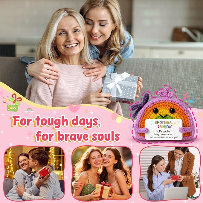 MAMAGIFTREE Crochet Rainbow Gift with Encouragement Card – Thinking of You Keepsake for Women Friend Sister, Get Well Soon Birthday Gift