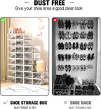 Kuject 15 Pack Shoe Storage Boxes, Large Clear Plastic Stackable Shoe Organizer for Closet, Connect Left and Right Shoe Boxes Case Container Bin for Entryway, Drop Front, Fit for Size 10(White)