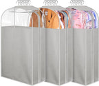 MISSLO 10" Gusseted Garment Bags for Hanging Clothes 32" Suit Bags for Closet Storage Clothing Covers for Shirts, Coats, 3 Packs, Grey
