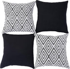 HPUK Decorative Throw Pillow Covers Set of 4 Geometric Design Linen Cushion Cover for Couch Sofa Living Room, 20"x20" inches, Black