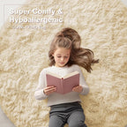 OLANLY Cream Round Rugs for Bedroom - Machine Washable, 2 ft Circle Area Rugs for Living Room, Soft and Fluffy Shaggy Carpet for Teen Girl and Boys, Nursery Rooms, Dorms, Home Decor Aesthetic