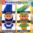 Retro Vintage Lucky Troll Dolls Assorted Hair Colors Chromatic Adorable for Collections, School Project, Arts and Crafts, Party Favors (Colorful)