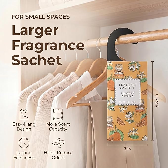 ROSE COTTAGE Large 12 Packs Flower Citrus Hanging Closet Air Freshener Scented Sachets Long Lasting Smell Goods