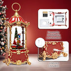 14" Christmas Snow Globe Lantern with Santa Claus - Swirling Glitter LED Light Musical Water Lantern with Rotatable Interior - Vintage Xmas Gifts - USB Plug or Battery Operated Home Decor (Palace Red)