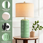 PARTPHONER 23" Farmhouse Modern Ceramic Table Lamp Set of 2 - Sage Green Bedside Lamps for Bedroom & Living Room, Nightstand, Desk, End Table