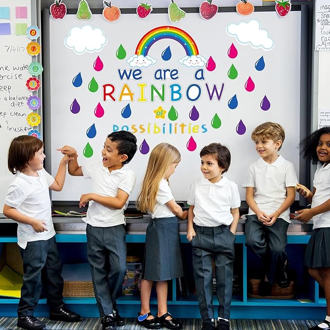 Motivational Rainbow Bulletin Board Cutouts, Hello Sunshine Inspirational Classroom Decoration We are a Rainbow of Possibilities Accents for School Chalkboards Wall Decor