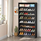Tribesigns Tall Shoe Cabinet, 9 Tiers 40-45 Pairs Heavy Duty Wood Freestanding Shoe Storage Cabinet, 70.8'' Tall Shoe Cabinet with Open Storage for Entryway (1, Black)