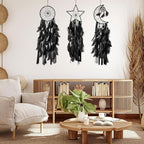 Jetec 3 Pcs Dream Catcher Moon Sun Star Design Handmade Traditional Design Craft Ornament Wall Art Hanging Home Decoration Bedroom Wedding(Black)