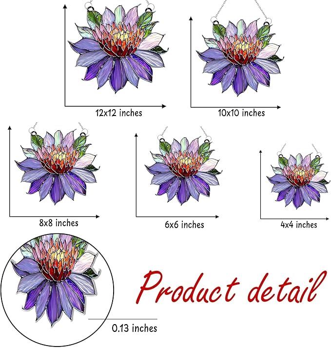 Purple Water Lily Flower Acrylic Suncatcher, Flower Suncatchers for Window Hangings, Stained Glass Effect Garden Decor, Gift for Mother's Day, Mom, Grandma, Wife, Women