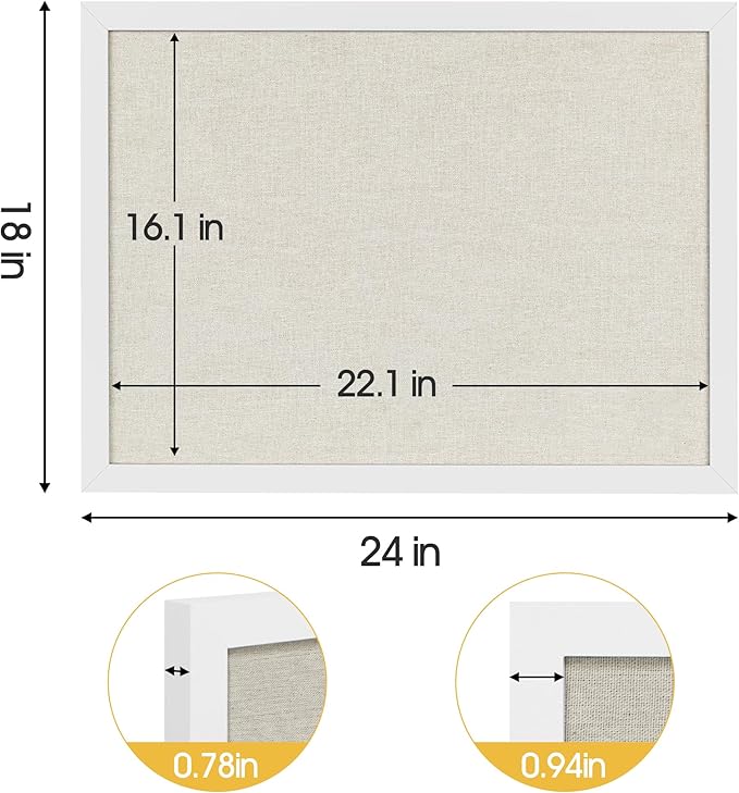 AKTOP 2 Pack White Cork Bulletin Board with Linen 18" X 24", Large Framed Corkboard for Wall, Hanging Pin Board Picture Board for Home Office Decor, Cute Vision Board with Pushpins