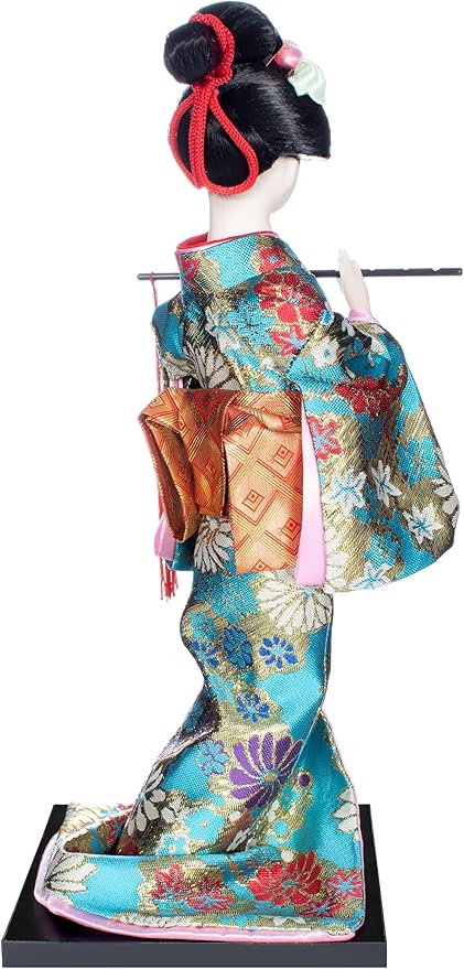 ALAMIYA Home Decoration Asian Japanese Geisha Kimono Doll Collectible Figurine Gift with Paper Fan