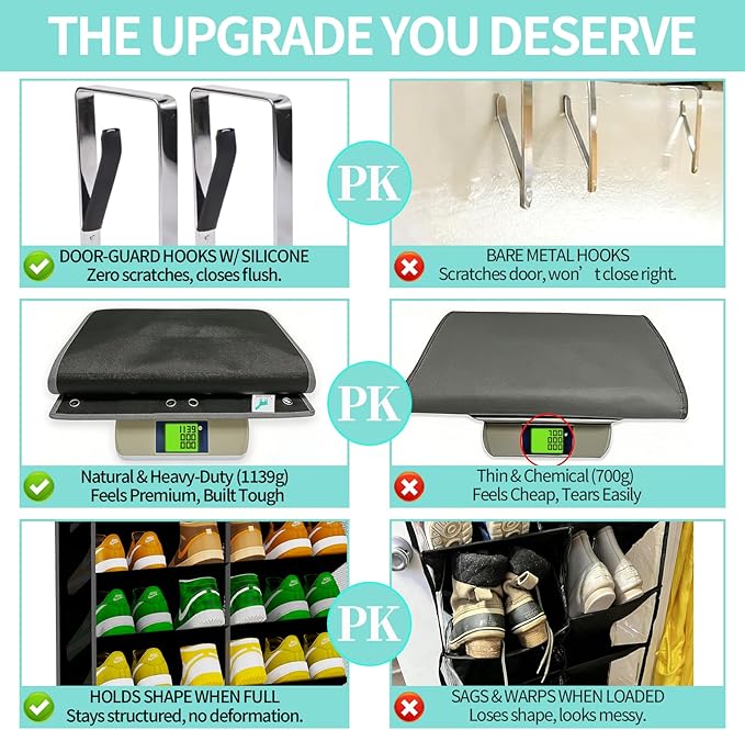 Heavy-Duty, over the door shoe organizer, Extra-Wide Large, shoe organizer, Holds 30 Pairs & Supports 100lbs, shoe rack, with Reinforced Grommets & Bamboo Rods, Fits Men's Size 12 & Boots, Black