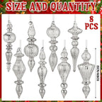 Mifoci 8 Pcs 6 Inch Mercury Glass Finial Christmas Ornaments Hanging Christmas Finials Glass Ornaments Assorted Mercury Decor for Vintage Holiday Xmas Tree Decoration(Silver)