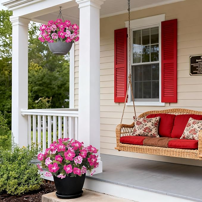 6 Pcs Artificial Flowers Fake Petunias for Outdoors, Faux Flowers for Outdoor Planter, UV Resistant Realistic Fake Plants for Outside No Fade for Garden Porch Patio Indoor Room Decor(Fuchsia)