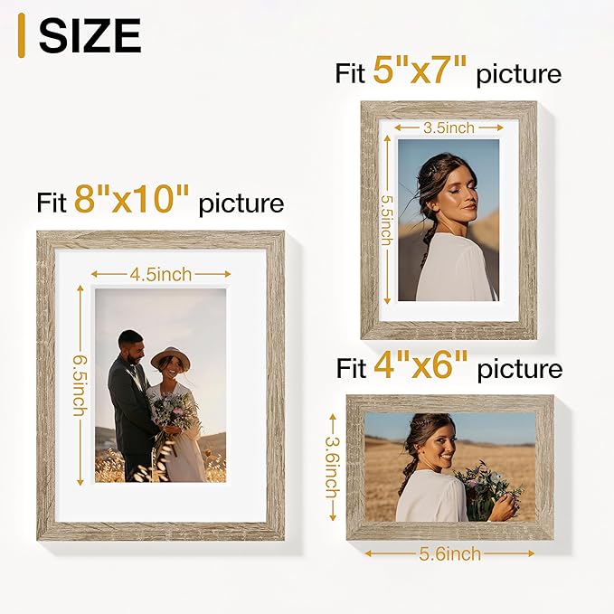 Vittanly Picture Frames Set of 10, Picture Frames Collage Wall Decor with Two 8x10, Four 5x7, and Four 4x6 Photo Frames, Gallery Wall Frame Set for Wall or Tabletop Display, Light Wood