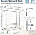 Whitmor Heavy Duty Adjustable Garment Rack-Rolling Clothes Organizer, Black and Chrome