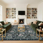 Washable Area Rugs 9x12 Black Green Vintage Floral Botanical Pattern,Perfect for Living Room, Bedroom, Kids Room, Nursery - Stain & Water Resistant Non-Slip, Pet & Child Friendly/Bedroom Decor