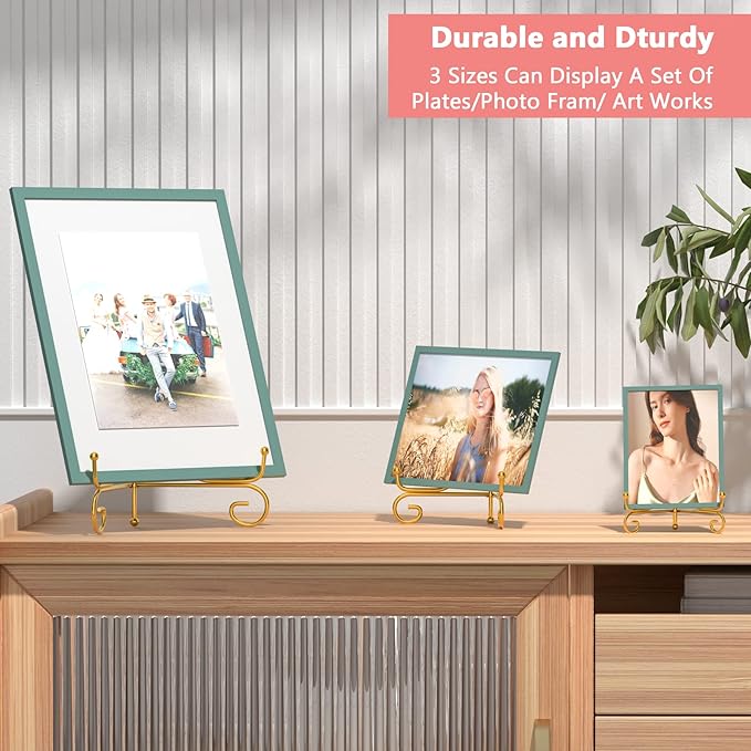 6 Pack 3 Size Iron Display Stand, Gold Easel Plate Display Photo Holder Stand, Displays Picture Frams, Decorative Plates, Tablets, Books and Artworks (4, 6, 8 Inch)
