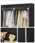 SONGMICS Portable Closet, Wardrobe Closet Organizer with Cover, 3 Hanging Rods and Shelves, 4 Side Pockets, 51.2 x 17.7 x 65.7 Inches, Large Capacity for Bedroom, Living Room, Ink Black URYG092B02