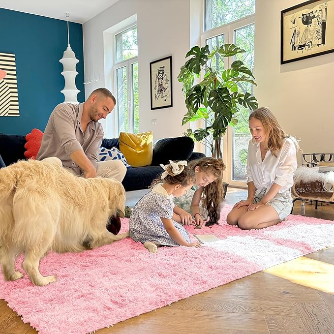 OLANLY 2x3 Machine Washable Small Bedside Rug, Soft Fluffy Shaggy Entryway Throw Rugs for Bedroom, Living Room, Indoor Floor Carpet for Kids Girls and Boys, Nursery Rooms, Home Decor Aesthetic, Pink