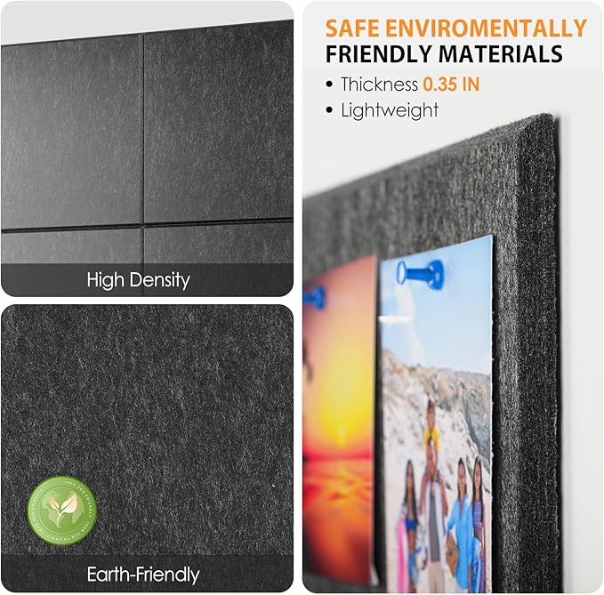 MaxGear Large Cork Board for Wall 48" x 36" Dark Gray Bulletin Board, 12 Pack Felt Wall Tiles with Pushpins, Cork Boards for Office Pin Board Tack Board for Photo Meno Decor