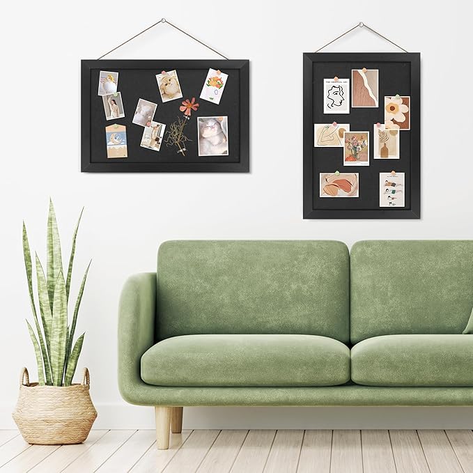 AKTOP 2-Pack Black Cork Board with Linen 16.7" X 11", Small Framed Bulletin Board for Wall, Hanging Pin Board Picture Board for Home Office Decor, Cute Vision Board with 25 Pushpins