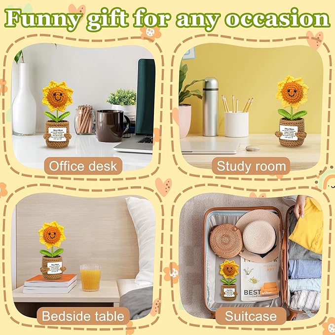 Gifts for Mom Mothers Day Birthday Gifts- Positive Crochet Sunflower, Funny Cute Small Sunflower Gift for Mom Bonus Mother in Law from Daughter Son Positive Emotional Support Pickle Gift