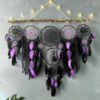 Set of 5 Boho, Hanging Large Boho Dream Catcher Wall Hanging Moon Dream Catcher Set Dream Catchers Wall Decor for Vintage Wedding Home Decorations (Black Purple)