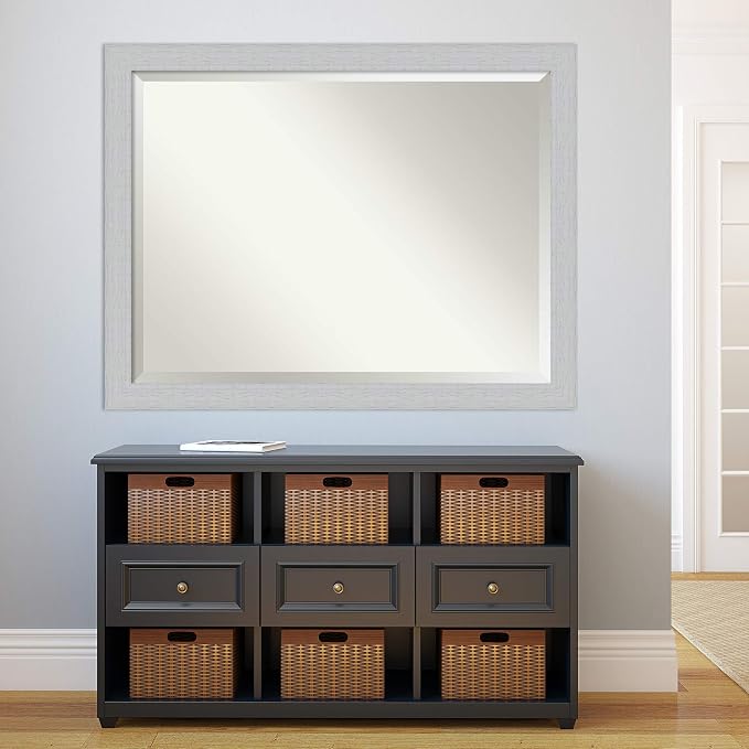 Amanti Art White Wall Mirror 34x44 Shiplap White Rectangle Bathroom Mirror for Wall Decor Living Room, X-Large Cottage Wood Frame, Hangs Horizonally and Vertically, Bathroom Decor, Beveled Edge