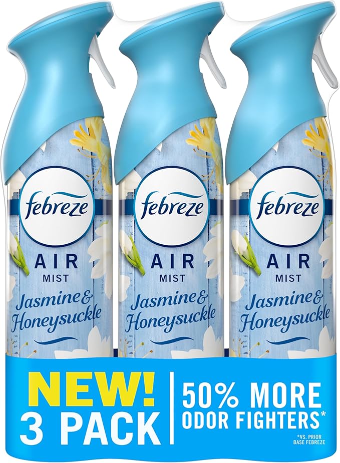 Febreze Air Mist, Air Freshener Spray, Odor Fighting Room Spray, Deodorizer for Home Bathroom Kitchen Office Apartment Dorm Room Classroom, Jasmine & Honeysuckle Scent, 8.1oz (Pack of 3)