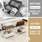 Fully Assembled Luggage Racks Set of 2 with 4 Foldable Cube Storage Bins, 26.77" Bamboo Luggage Rack Stand for Guest Room, 5 Nylon Straps, Suitcase Stand with Storage Shelf for Bedroom Hotel, White