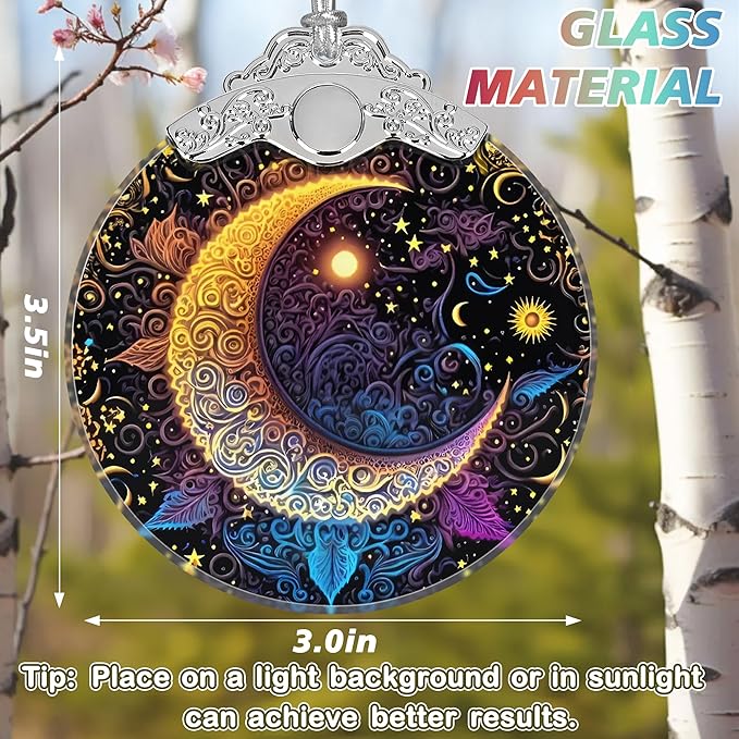 Stained Glass Ornaments - Sun and Moon Christmas Ornaments - Christmas Decorations for Tree - Holiday Present Ideas - Gift Exchange