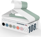 Neaties Super Heavy Duty Clothes Hangers 100 Pack (108 Count) – Made in the USA - 10lb Capacity, Thick Plastic Hangers for Pants, Coats, Jackets, Jeans and Adult Clothing – White & Mint