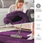 OLANLY 9x12 Machine Washable Large Area Rugs for Living Room, Bedroom, Soft Fluffy Shaggy Bedside Rug, Indoor Floor Carpet for Kids Girls and Boys, Dorms, Nursery, Home Decor Aesthetic, Dark Purple