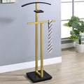 Kings Brand Furniture Vaccaro Metal Suit Valet Stand – Freestanding Clothes Organizer with Jacket Hanger, Pants Bar, Tie Holder & Storage Shelf – Modern Bedroom Garment Rack (Gold/Black)