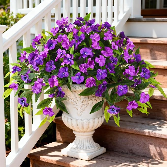 Artificial Flowers for Outdoor, 2 Bundles UV Resistant Fake Plants Decoration Realistic Faux Silk Flowers No Fade Plastic Flowers for Outside Planters Home Porch Patio Yard Garden Decor