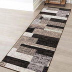 FlyDOIT Modern Geometric Patchwork Area Rug, 2.7x8 Chocolate Runner Rugs for Living Room, Rockwood Collection Indoor Rugs for Bedroom, Throw Carpet Floor Decor for Entryway Dining Room Office Nursery