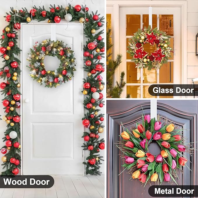 HEYHOUSE Wreath Hanger,Adjustable Length 14.9-25 Inch Metal Door Hanger,Wreath Hanger for Front Door 20 lbs Larger Christmas Wreaths Decorations HookWhite