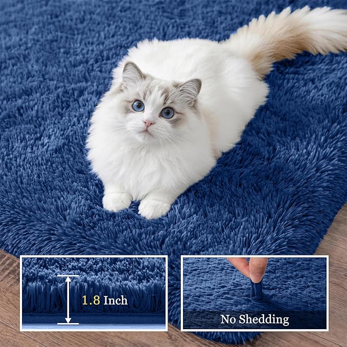 6x9 Area Rugs for Living Room Bedroom: Ultra Soft Fluffy Shag Rug Upgrade Non-Slip Non-Shedding Large Fuzzy Plush Carpet Indoor Floor Carpets for Kids Room Playroom Nursery Dorms Home Decor Blue