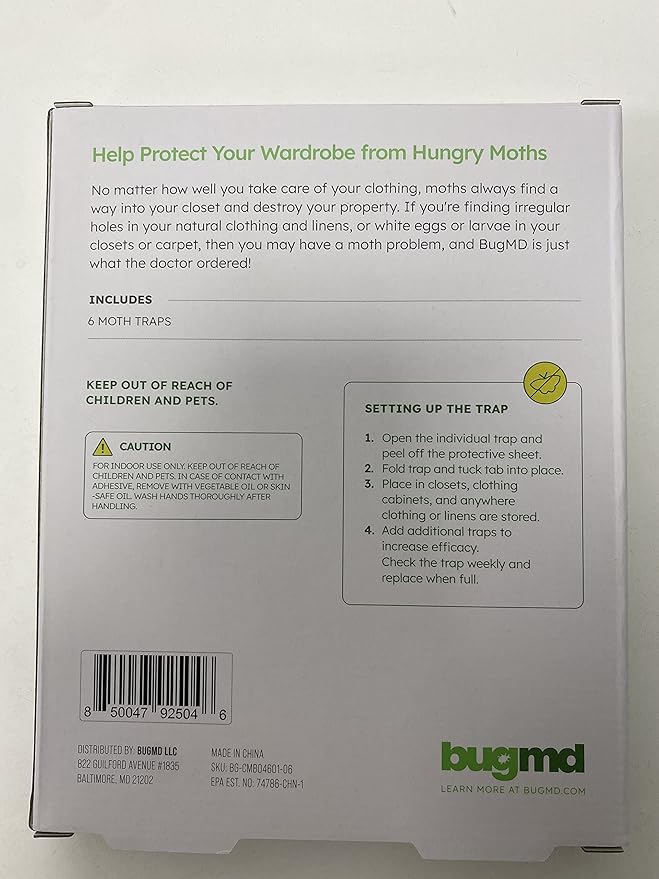 BugMD Clothes & Pantry Moth Traps (18 Count) – Sticky Glue Pheromone-Based Repellent for Closets, Cabinets & Wardrobes – Non-Toxic - Black