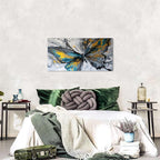 Abstract Butterfly Wall Art Teal Grey Yellow Butterfly Wall Decor Modern Marble Textured Canvas Poster Luxury Fluid Pictures Watercolor Neutral Artwork for Living Room Bedroom Home Decoration 20x40"
