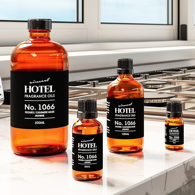 AirScent Hotel Diffuser Oil No. 1066 - Peonies Cashmere Jasmine - Premium Fragrance Oil for Ultrasonic and Waterless Diffusers and Crafting - 120 mL, 4 fl oz Glass Dropper Bottle