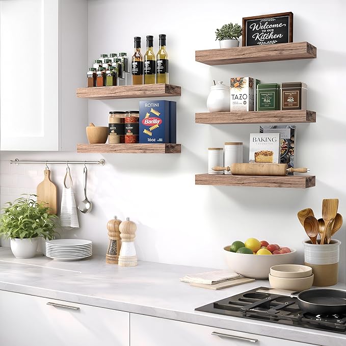 Sorbus Floating Shelves for Wall – 16 Inch Floating Shelf for Kitchen, Bedroom, Living Room, Bathroom, Home & Wall Decor - Mounted Bathroom Shelves with Invisible Brackets (Mahogany, 4 Pack)