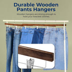 SereneLife 10 Pack Skirt and Pant Hanger with Adjustable Non-Slip Steel Clips, Premium Wooden, 360° Swivel Hook & 10 lb Capacity – Space-Saving Heavy-Duty Hangers for Jeans, Shorts & Slacks (Brown)