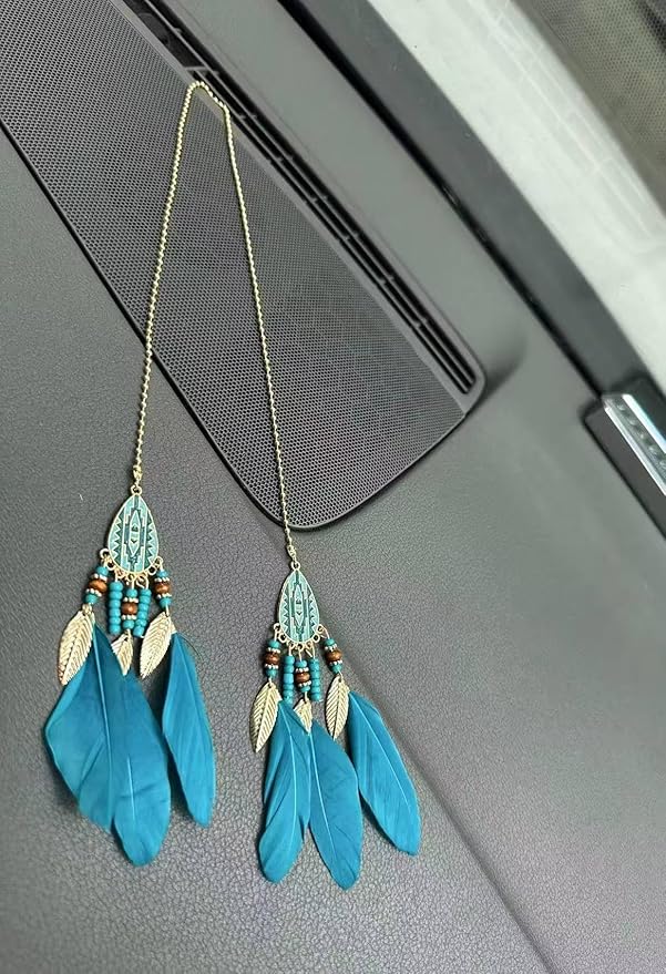 Mini Dream Catcher for Car Rear View Mirror Accessories - Handmade Small Dreamcatchers Boho Car Charm Interior Decor(Blue)