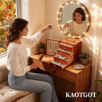 Wooden Jewelry Box for Women 4 Tier Walnut Wooden Jewelry Box with handle (White Deer Print A)