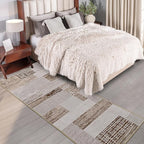 FlyDOIT Modern Geometric Patchwork Area Rug, 2x6 Beige Runner Rugs for Living Room, Rockwood Collection Indoor Rugs for Bedroom, Throw Carpet Floor Decor for Entryway Dining Room Office Nursery