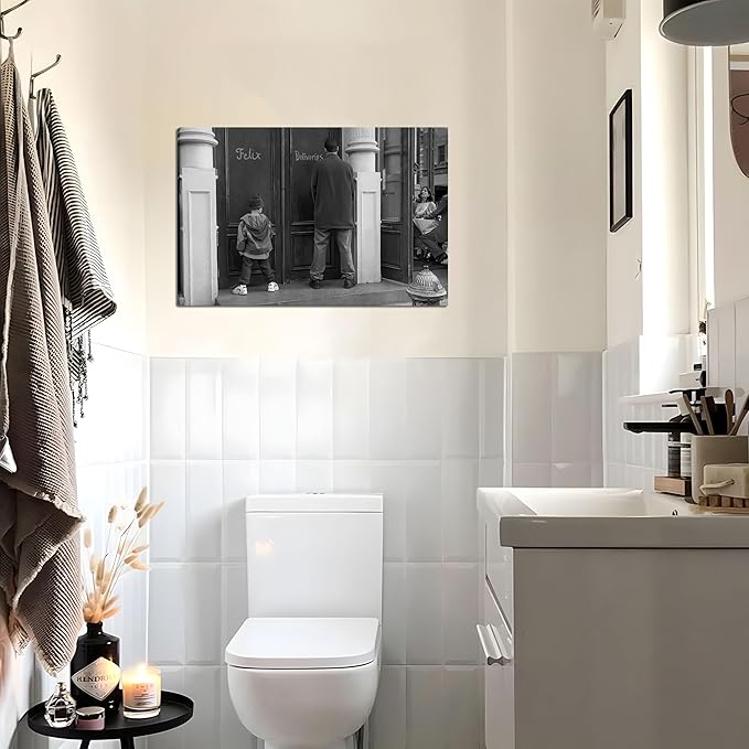 Funny Bathroom Wall Decor Black and White Wall Art - Classic Movie Posters Canvas Print, Vintage Funny Wall Art for Office Lounge Area Restroom Bathroom Decor 16x24 inch