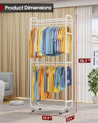 Clothes Rack - Rust-Proof Clothing Rack with Shelves, Hangers, Removable Hooks, Anti-Tip Wardrobe Closet with Lockable Wheels & Wall Anchor for Entryways, Bedroom, 33.0" x 12.6" x 78.7", White