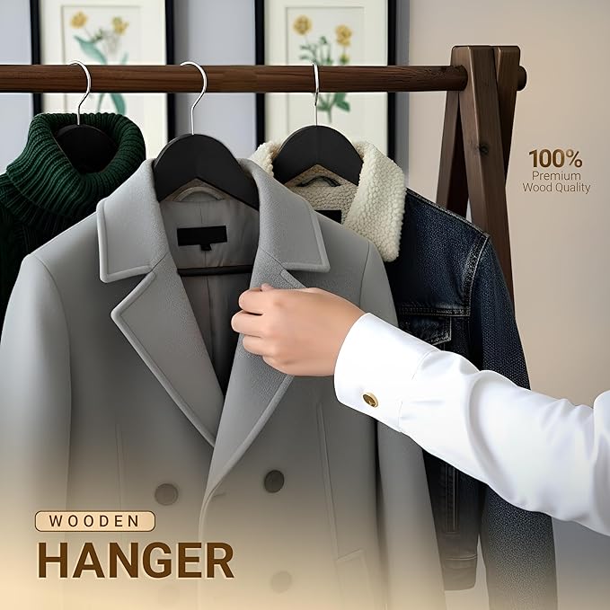 Utopia Home Premium Wooden Hangers 90 Pack - Durable & Slim Coat Hanger - Suit Hanger with 360-Degree Rotatable Hook - Wood Hangers with Shoulder Grooves (Black Color)